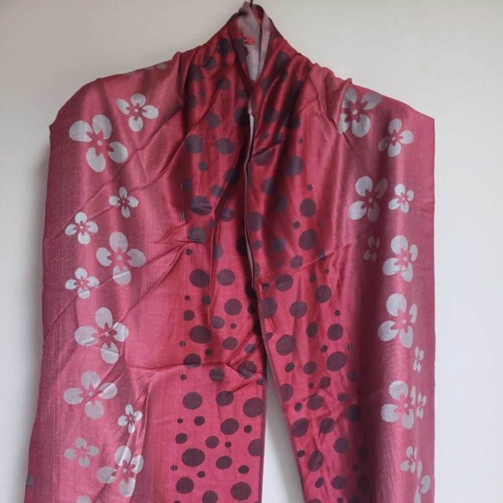 100% Pashmina Wine and Gray Shawl